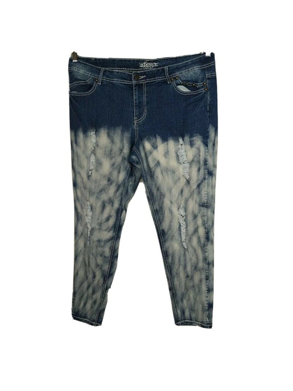 Revolt Ripped Bleached Dip Dye Jeans Skinny Leg Women Size 20W Grunge Punk Y2K